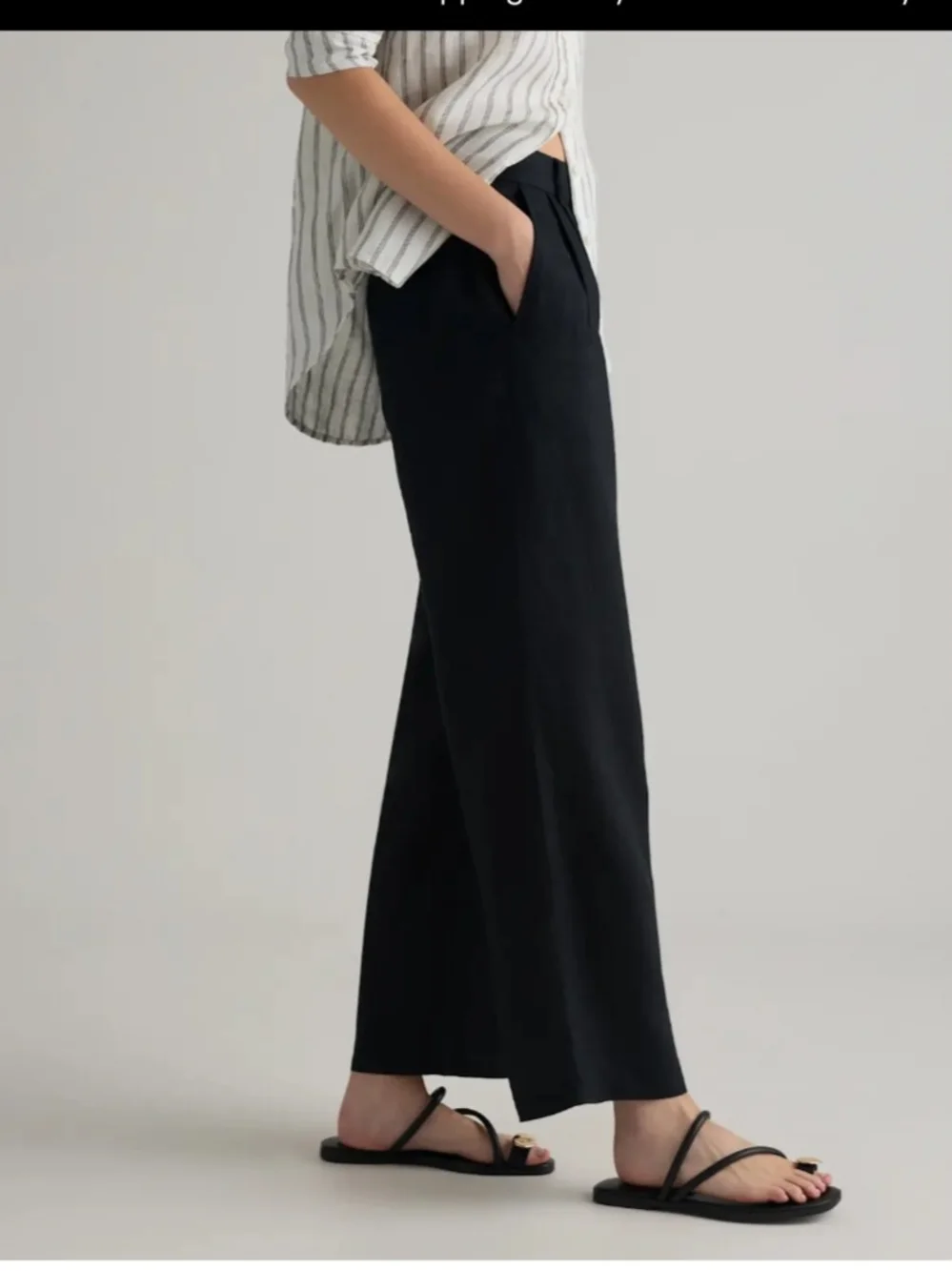 Quince Black Wide-Leg Linen-Blend Trousers